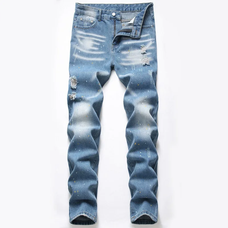 

2022 Men's Jeans Spring Autumn Designer Slim Fit Denim Pants Male Jeans Distressed Destroyed Trousers Plus Size 42