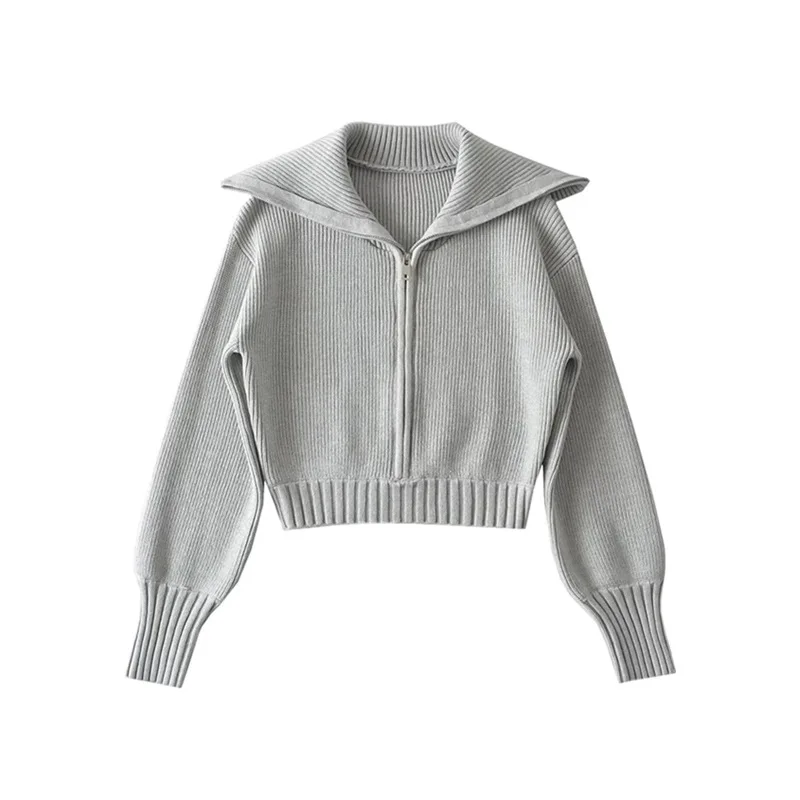 

Sweet Cool Spice Girl Knitted Sweater Large Lel Long Sleeve Half Zipper High Waist Short Thickened Pullover Design Sense