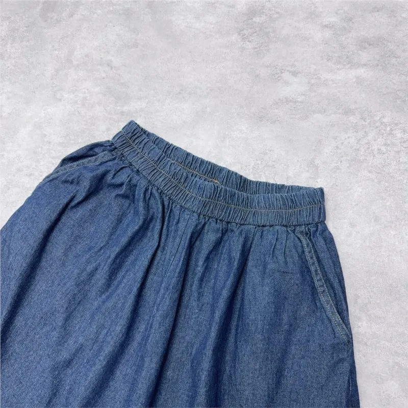 Johnature Mori Jeans mit elastischem Bund und weitem Bein, Sommer, dünn, locker, für Damen, lässig, kurze Hose, 2025, neu