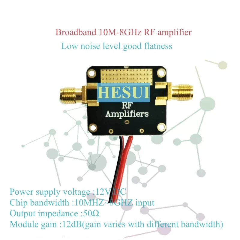 Rf amplifier low noise LNA broadband 10M-8GHz gain 12dB flatness is good