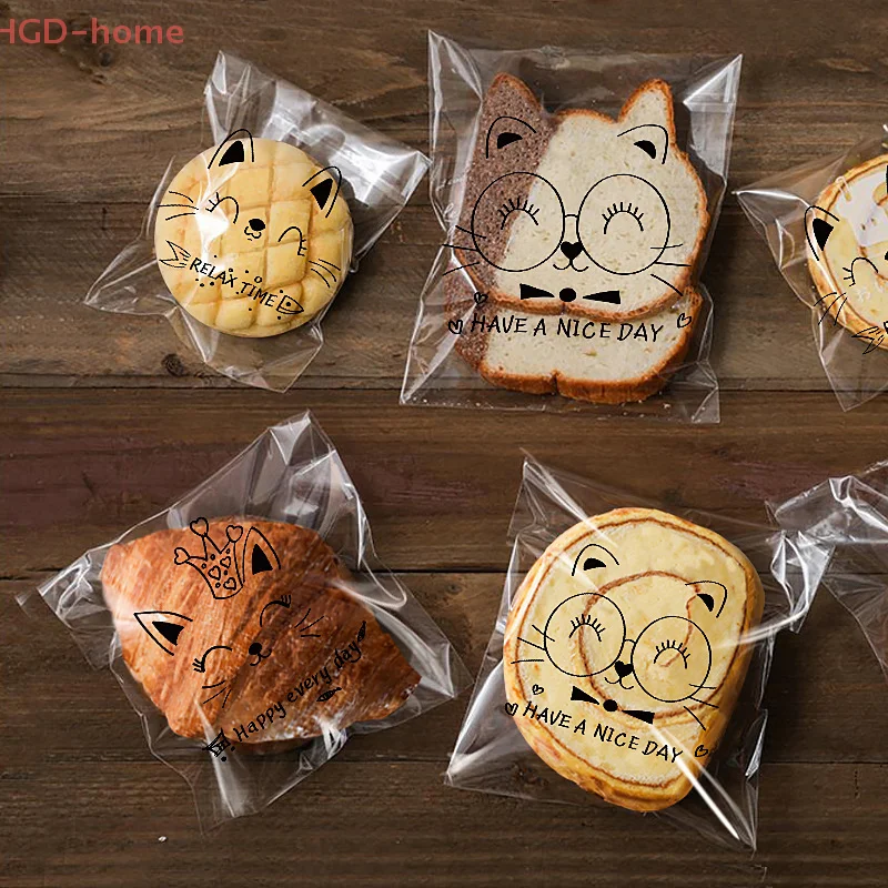 100 SZTUK Przezroczyste samoprzylepne torby na prezenty Cute Bunny Cat Bear Animal Bread Toast Cookies Baking Packaging Bag Supplies