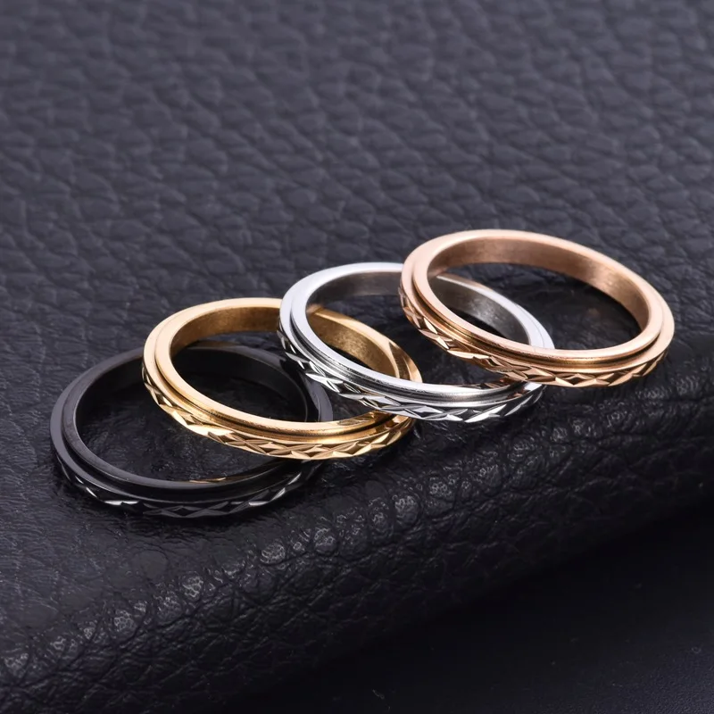 Stainless Steel Thin Faceted Spinner Ring Wedding Band for Women Girl Size 5-10