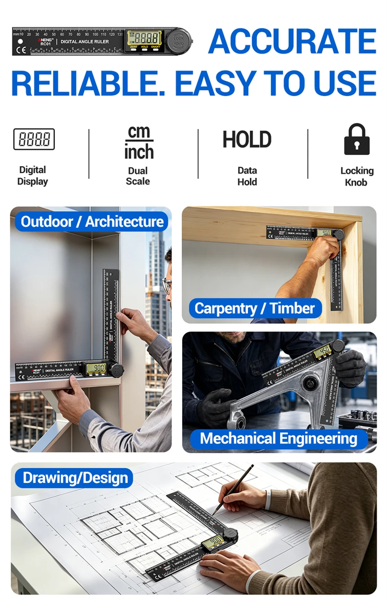 ANENG RC01 Digitaler Winkelmesser 0,0‑999,9 ° Nullpunkt-Reset, Datenhaltefunktion, automatische Abschaltung, Präzisions-Messwerkzeug für die Holzbearbeitung – Detail 2