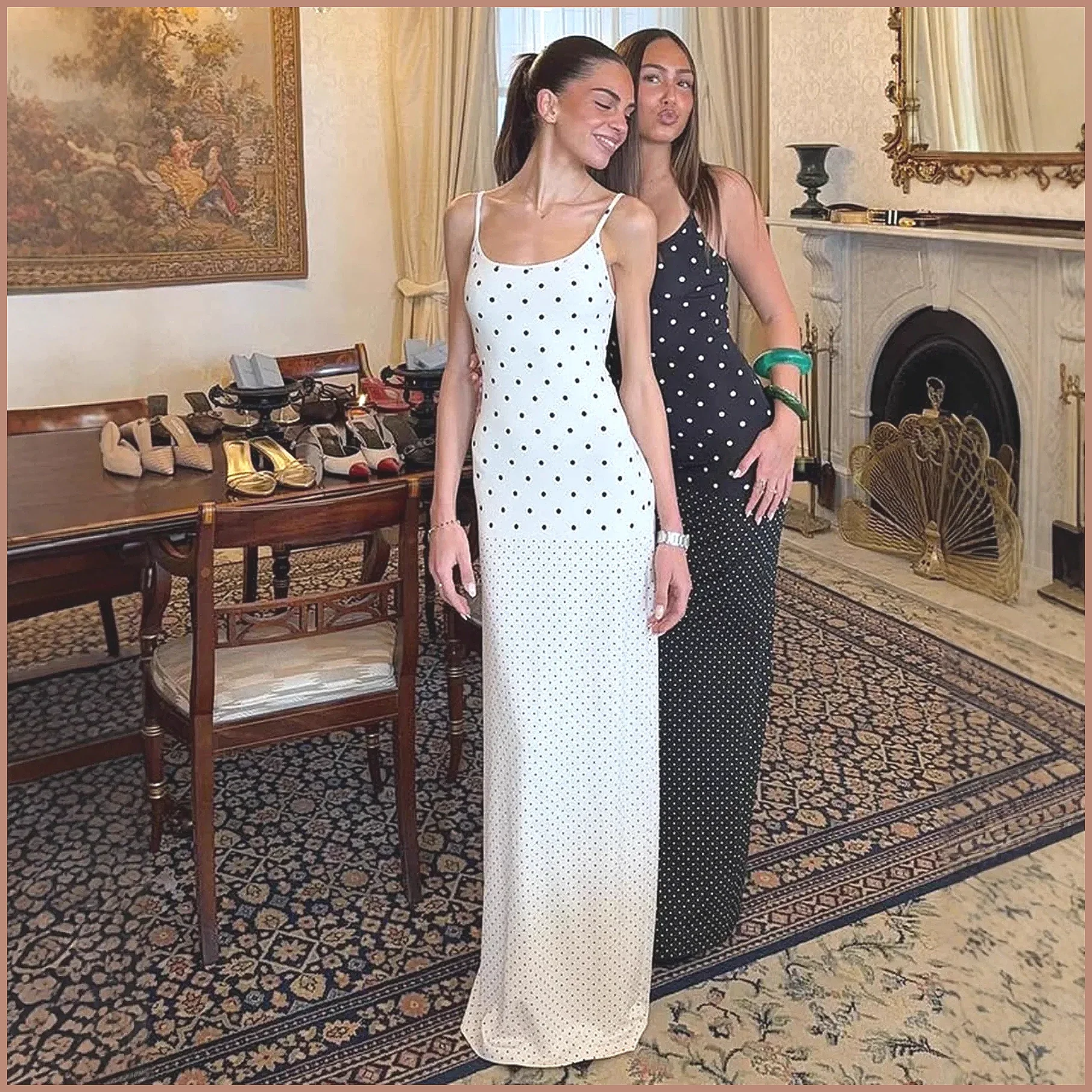 Gaun Maxi Polka Dot Retro untuk Wanita, Gaun Musim Panas Tanpa Lengan dengan Belahan, Gaun Pesta & Liburan Elegan Model Bodycon