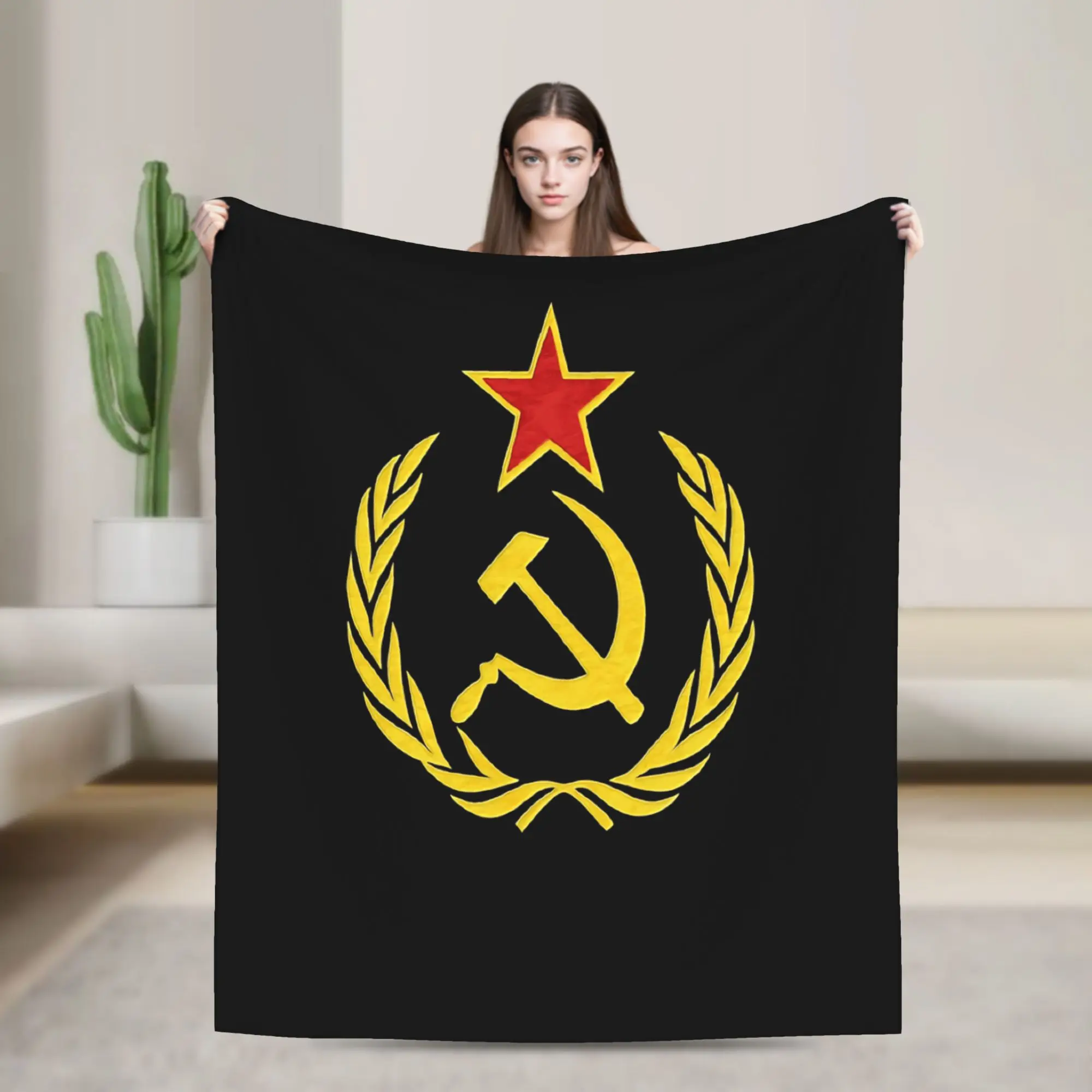 CCCP Soviet Hammer And Sickle Star Warm Blanket  Kids Adult Plush Throw Blanket Graphic Bedroom Flannel Bedspread Sofa Bed Cover