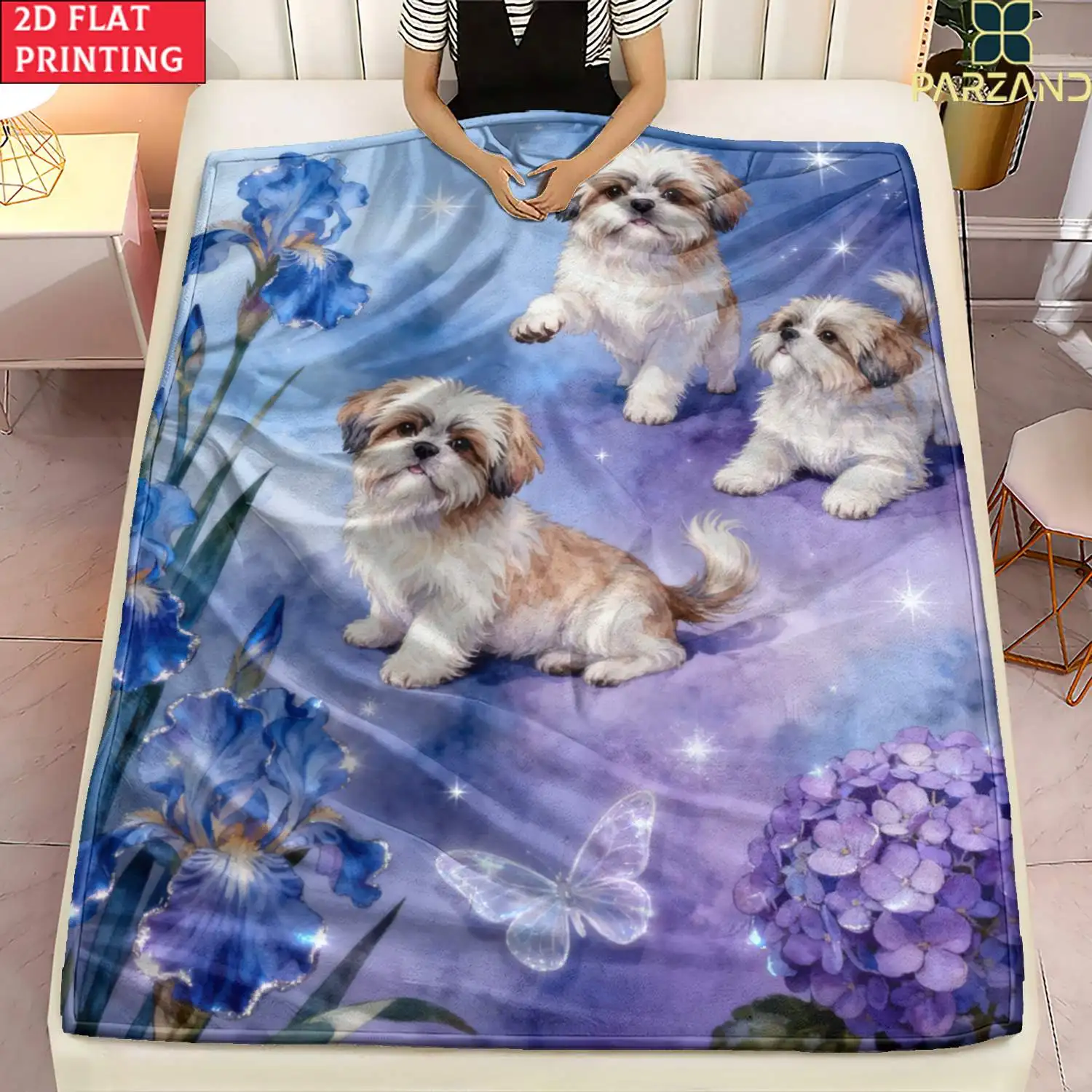 Premium Soft Dog Puppy Floral Print Throw Blanket Cosy Fleece Lap Throw for Pet Lovers Home Decor Gift Unique Galaxy Design