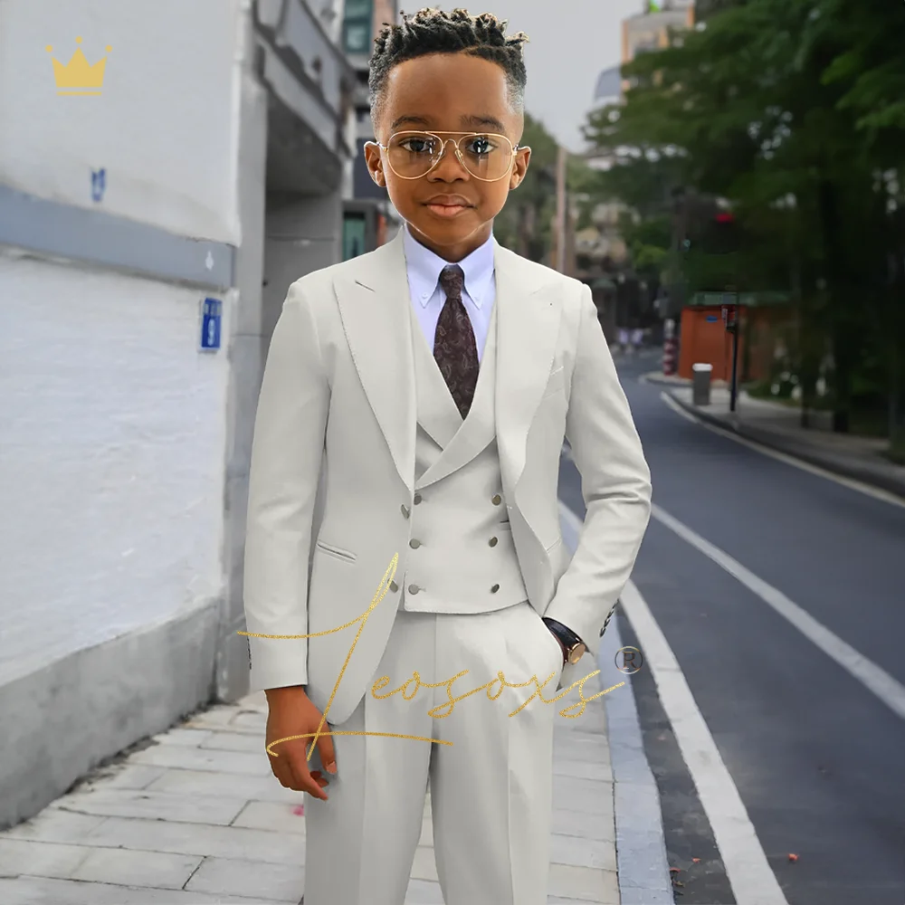 

Boys' 3-piece suit, ivory jacket, shawl collar, vest and pants suit, 3~16-year-old children's party/wedding/dinner tuxedo