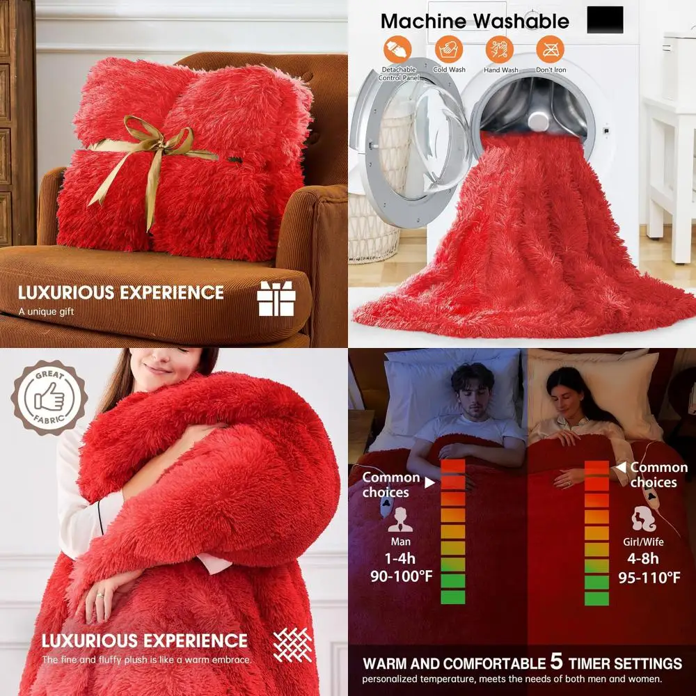 

Queen Size Electric Blanket with Faux Fur and Sherpa, 10 Heat Levels, 5 Timers, Ideal Winter Gift for Women and Grandmas, 84x90