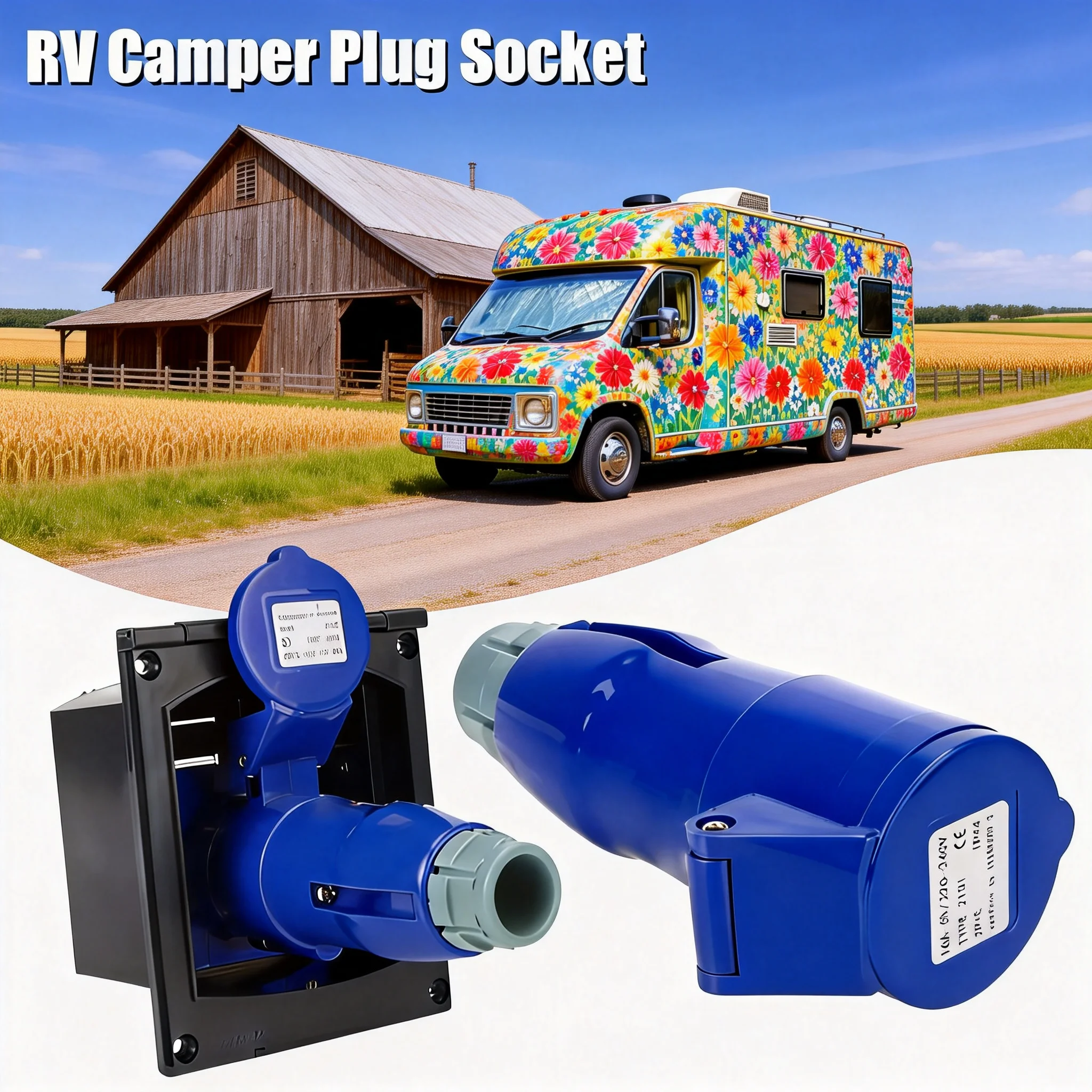 

Waterproof Caravan Plug Socket With Cover Kit 220-240V 16A Flush Hook-Up Charger For RV Camper Marine Boat Accessories HD