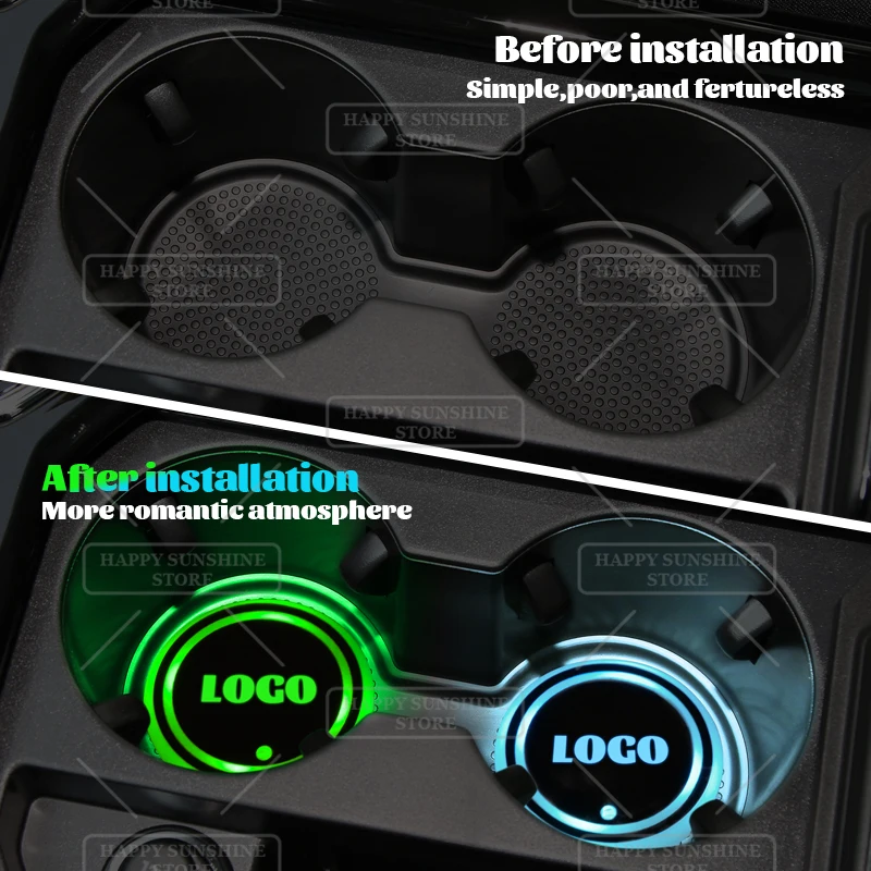 7 Colorful LED For Lancia Ypsilon Musa Kappa Delta Lybra Logo Car Water Cup Mat Drink Holder Coaster Light Decorative Accessorie