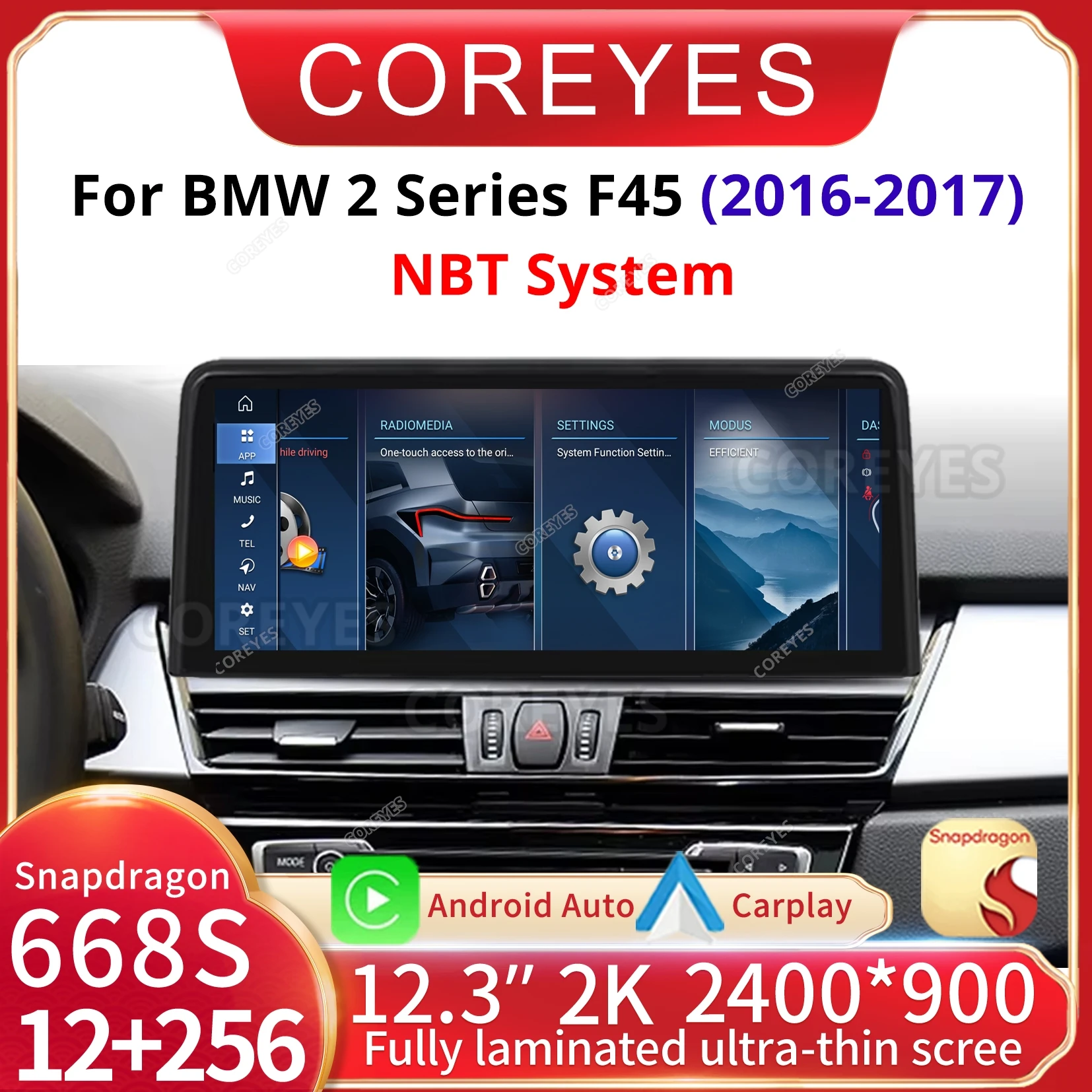 COREYES 12.3'' Android 14 For BMW 2 Series F22 F45 MPV 2013-2016 Car Radio GPS WIFI 4G Carplay Multimedia Player Head Unit Auto