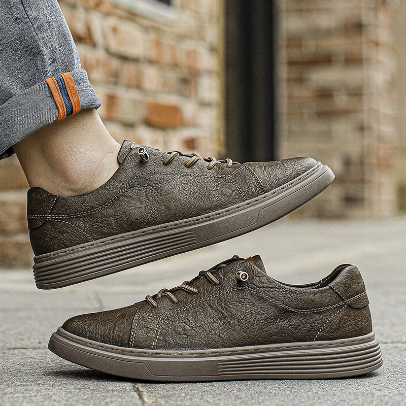 Men's Genuine Leather Casual Sneakers Casual Shoes Lace-Up Dress Shoes Outdoor Jogging Office Italian Large Size 36-47