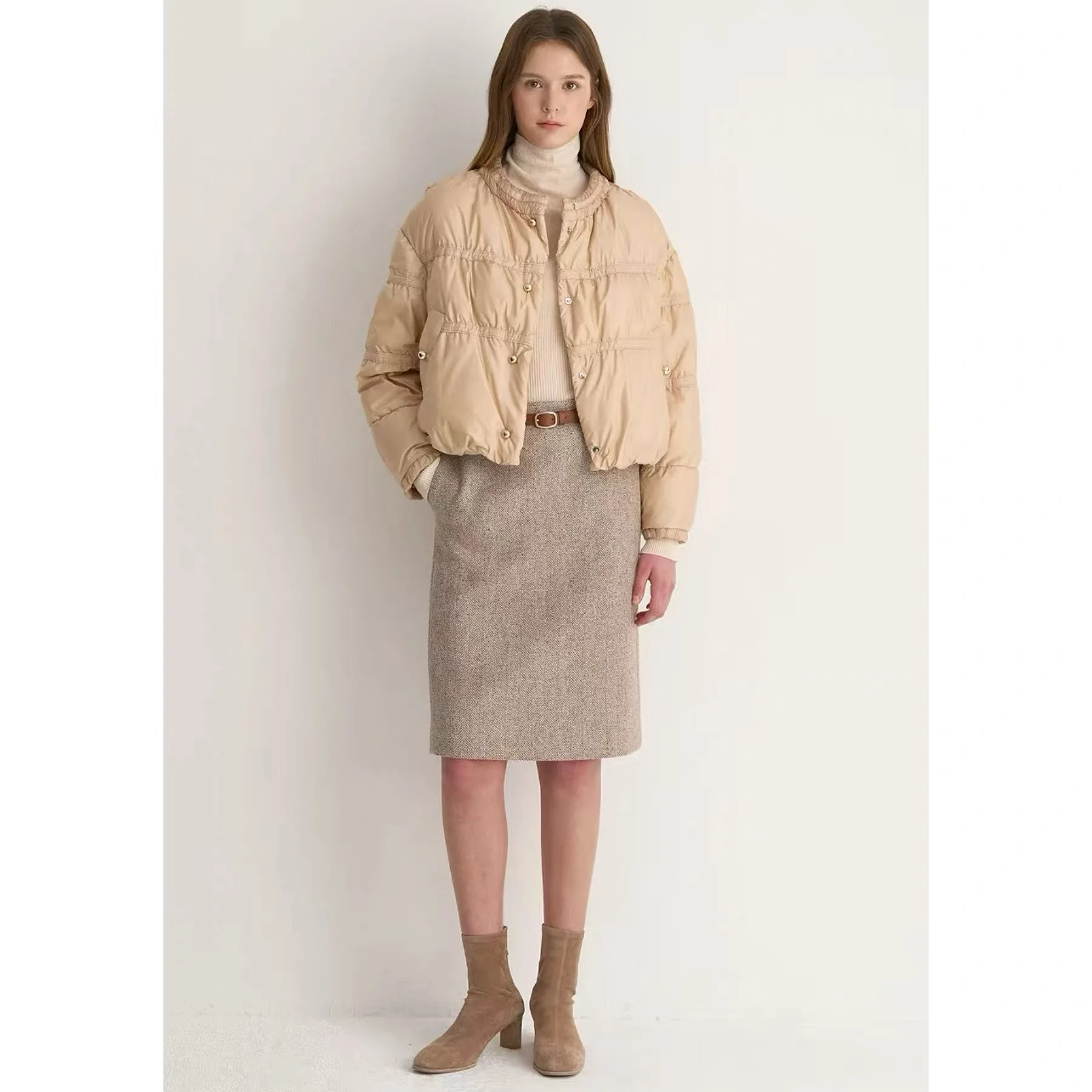 

Зимняя женская пуховая куртка Lemon Cheese ort Casual Commute с круглым вырезом, жатой текстурой, свободного кроя, с длинными рукавами, на пуговицах, MIN25