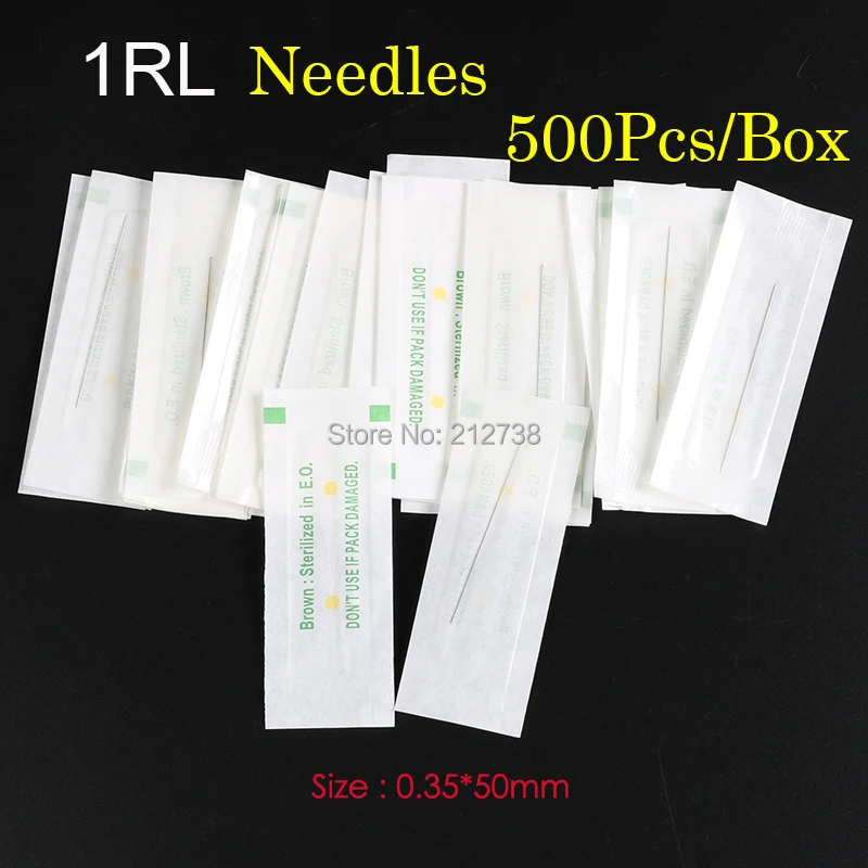 Free Shipping 1RL 500Pcs Sterilized Stainless Steel Permanent Makeup Needles Normal Needles Eyebrow-Tattoo Needles