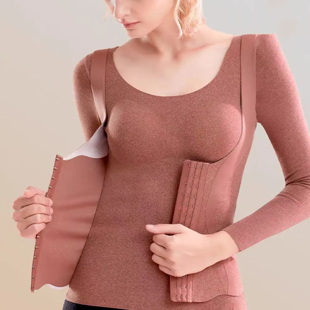 

Slimming Thermal Shapewear Long Sleeves Body Shapers Thermal Underwear Women Belly Contracting Velvet Tummy Control Top