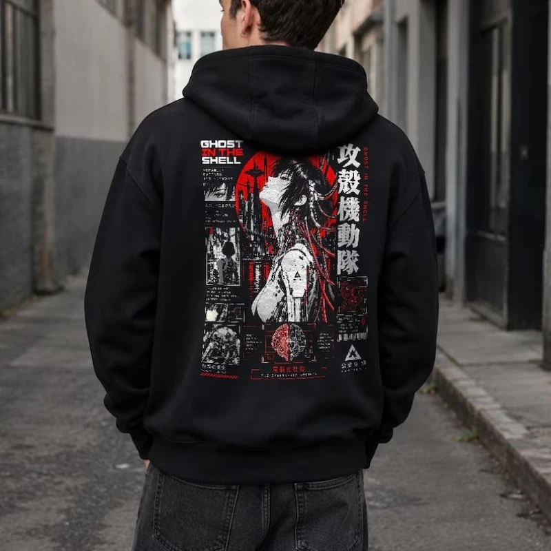 Ghost in the Shell Anime Hoodie Major Kusanagi Print Pullover Sweatshirt Cyberpunk Streetwear Unisex Tops Long Sleeve Fan Merch