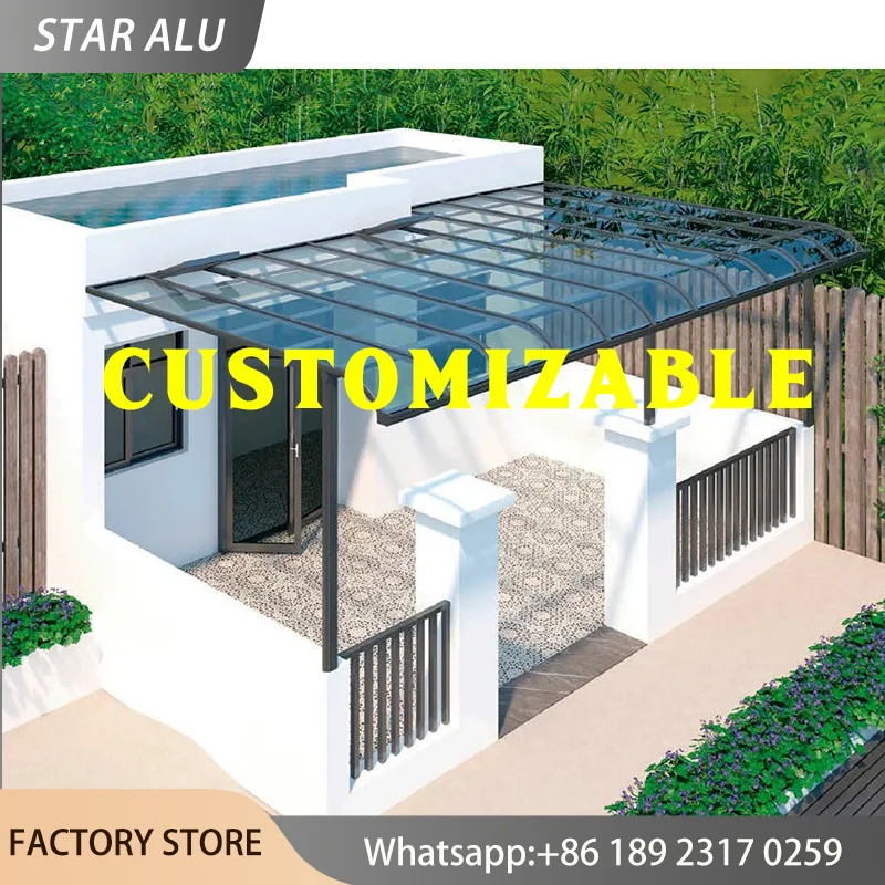 Durable Custom Size Polycarbonate Carport Aluminum Awning Roof Heavy Duty Outdoor Patio Shelter UV Sunshade Rain Cover Parking