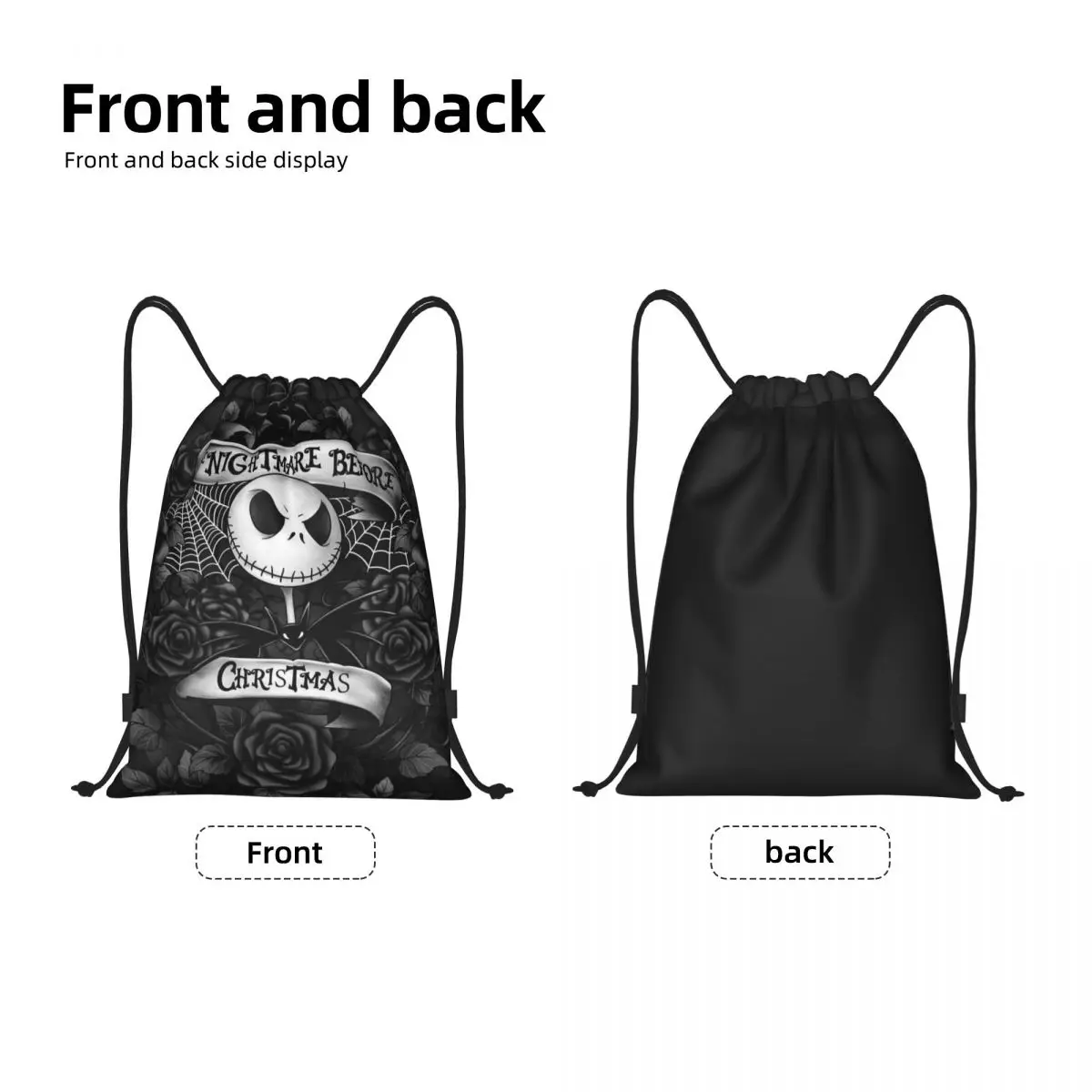 Custom The Nightmare Before Christmas Drawstring Bags Portable Gym Sports Sackpack Halloween Skull Shopping Storage Backpacks