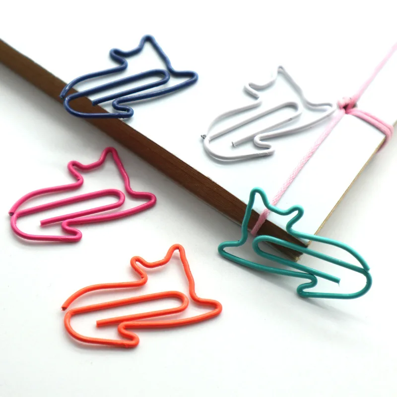 Clips creativos de dibujos animados de gato, marcapáginas de papel, Clips para notas, documentos, material de oficina escolar, papelería, 100 piezas