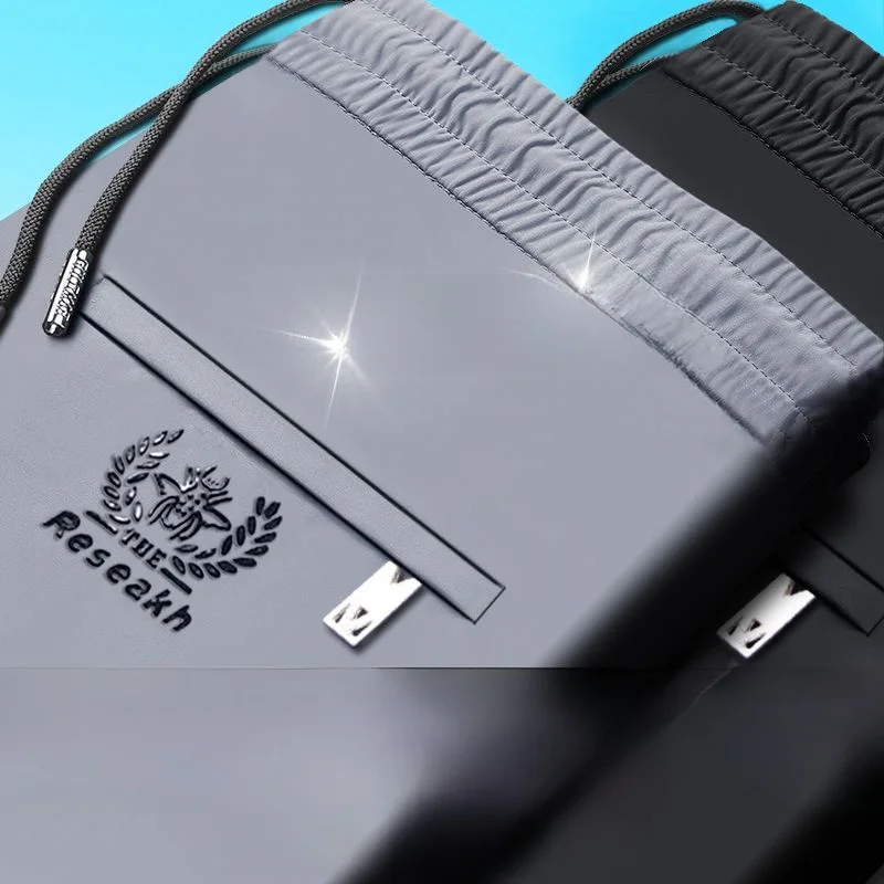 

Мужские летние тонкие брюки из ледяного шелка, повседневные, свободного кроя, прямые, деловые, молодежные, модные, длинные