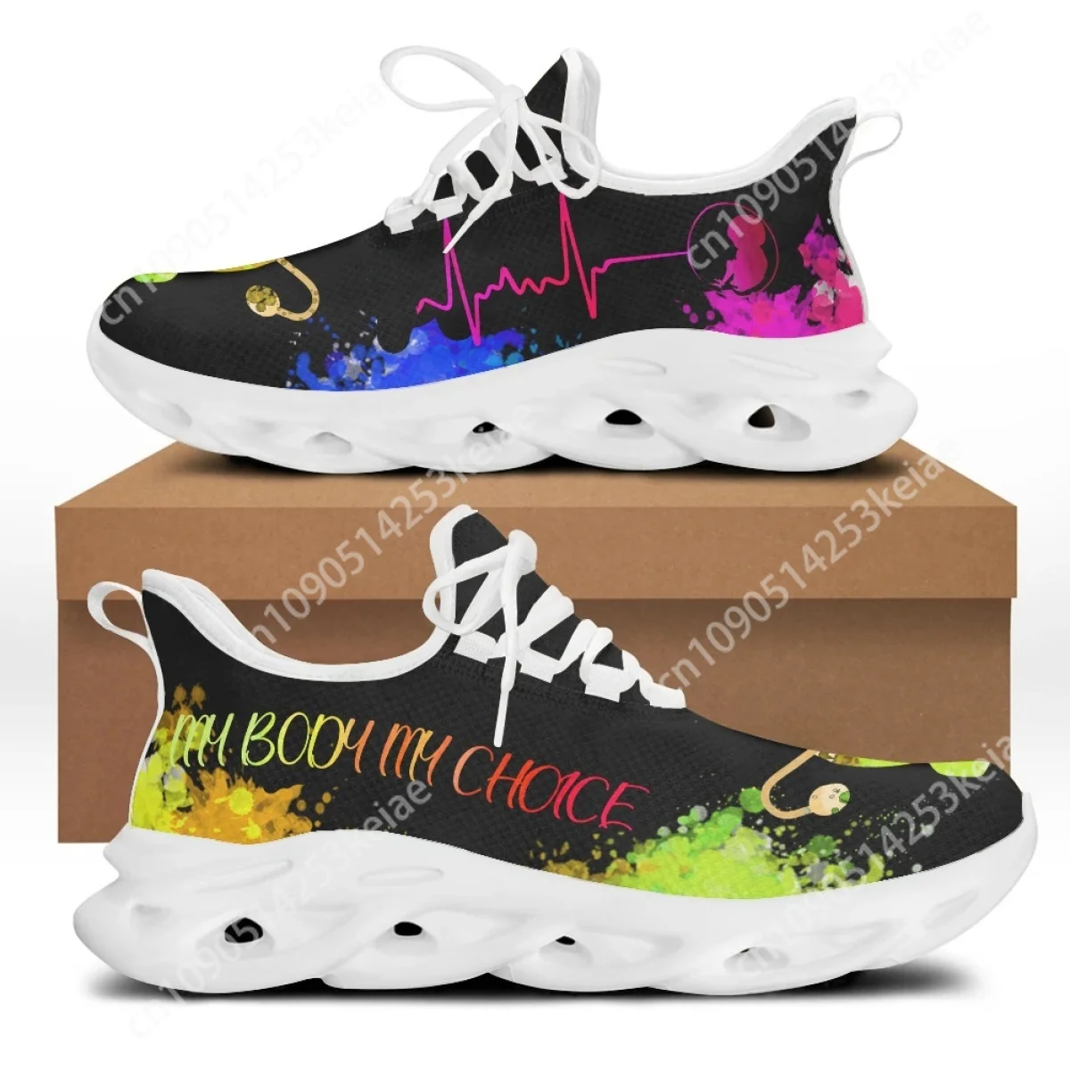 Custom My Body My Choice Pattern Sneaker for Women Breathable Female Ladies Mesh Shoes Comfortable Lace Up Flats Plus 12