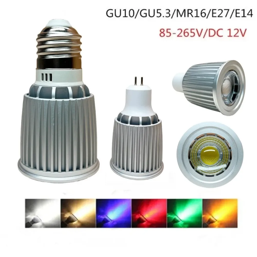 

LED Light Bulbs 5W COB E27 E14 GU10 B22 B15 E12 GU5.3 Dimming Spotlight Lamp High Power Bulb Red Green Blue Yellow AC110V/220V