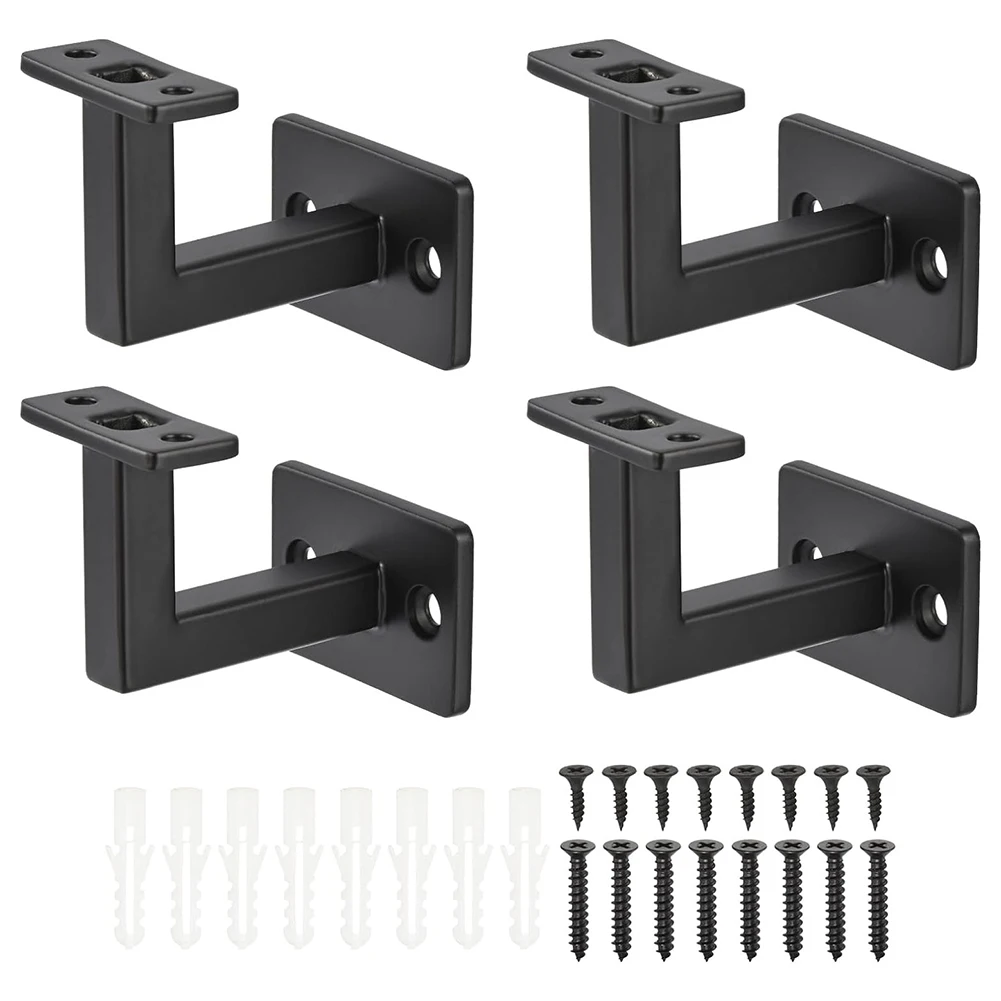 4pcs Stair Handrail Bracket Adjustable Railing Holder Wall Support Hand Rail Hardware Black Staircase Handrail Accessories