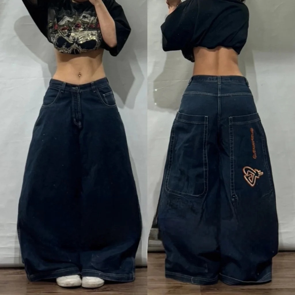 American Embroidered Letters Baggy Women's High-Waisted Jeans Y2K New Harajuku Hip-Hop Gothic Joker Wide-Leg Pants Street Wear