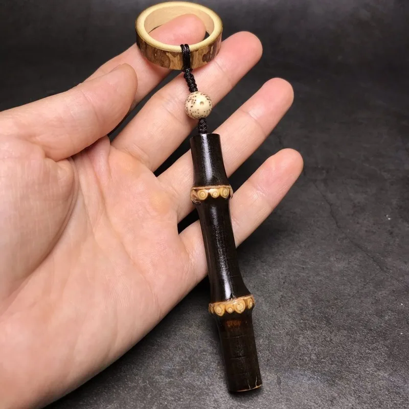 Old Material Purple Bamboo Handpiece with Plum Concubine Ring Wenwan Node Whip Phone Pendant Charm Vintage Collectible Handmade