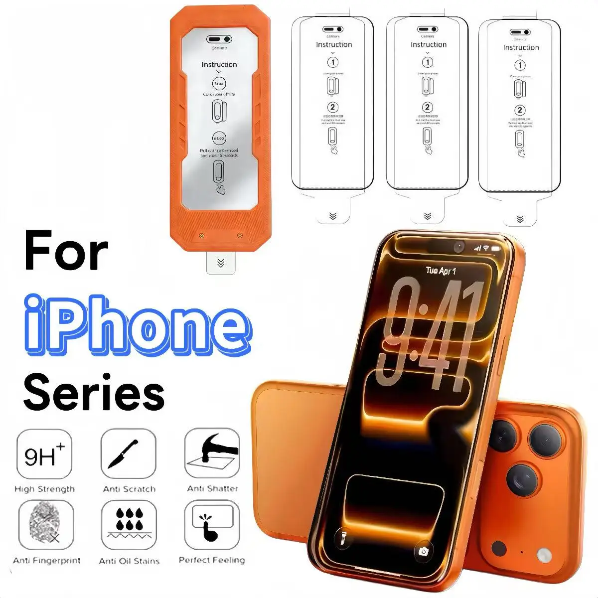 

Защитное стекло без пузырьков для iPhone серий 17/16/15/14/13/12, 3 шт.