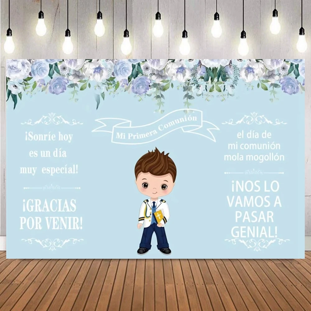 Floral Cross Boy Girl Themed My First Communion Baptism Backdrop God Bless Baby Shower Party Home Decor Photography Background