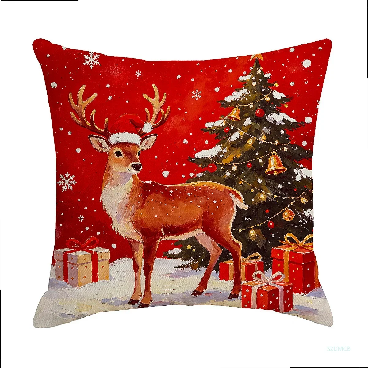 2026 Weihnachtskissenbezug Grau Rot Cartoon Weihnachtsmann Schneemann Elch Sofakissenbezug Heim Bett Auto Deko Frohe Weihnachten 45cm X 45cm – Detail 5