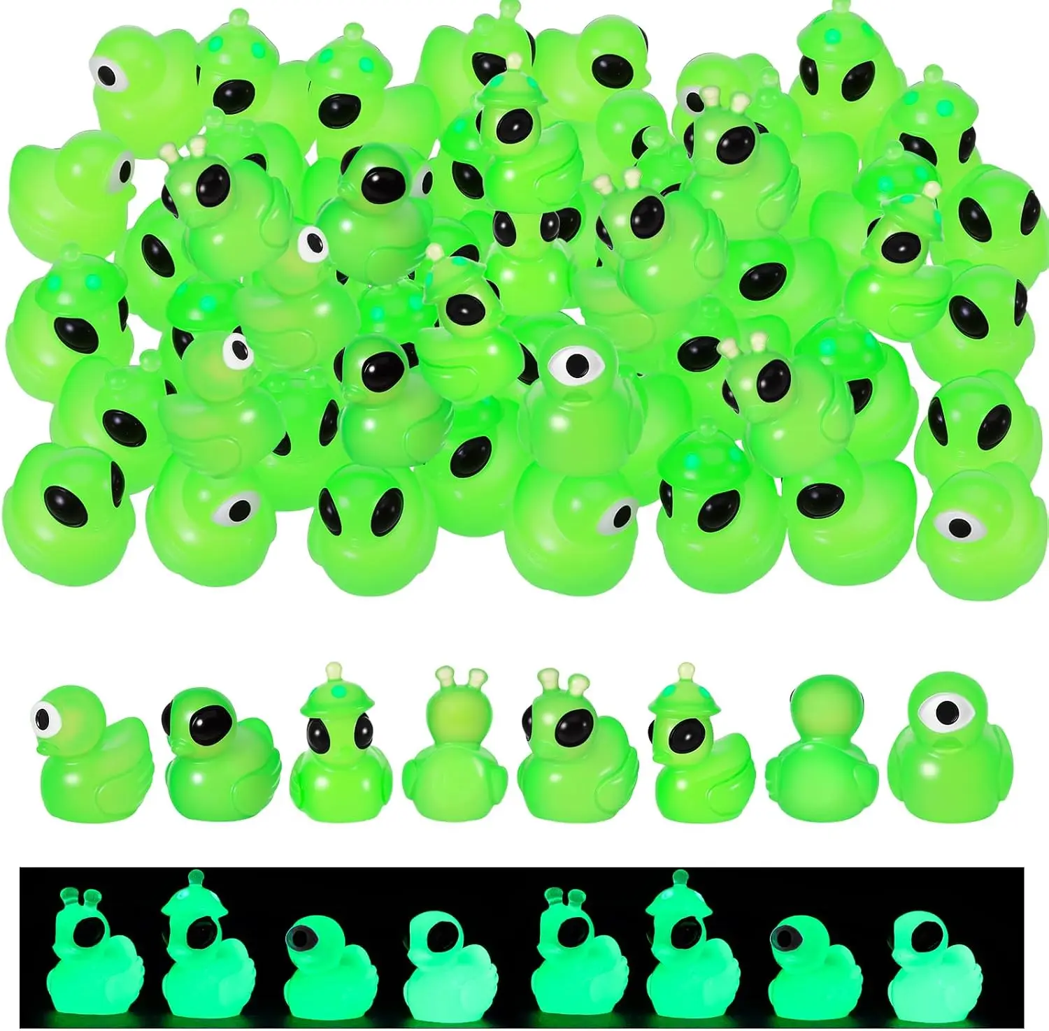 24 Stück Mini-Alien-Enten, die im Dunkeln leuchten, grüne Harzfiguren – Detail 5