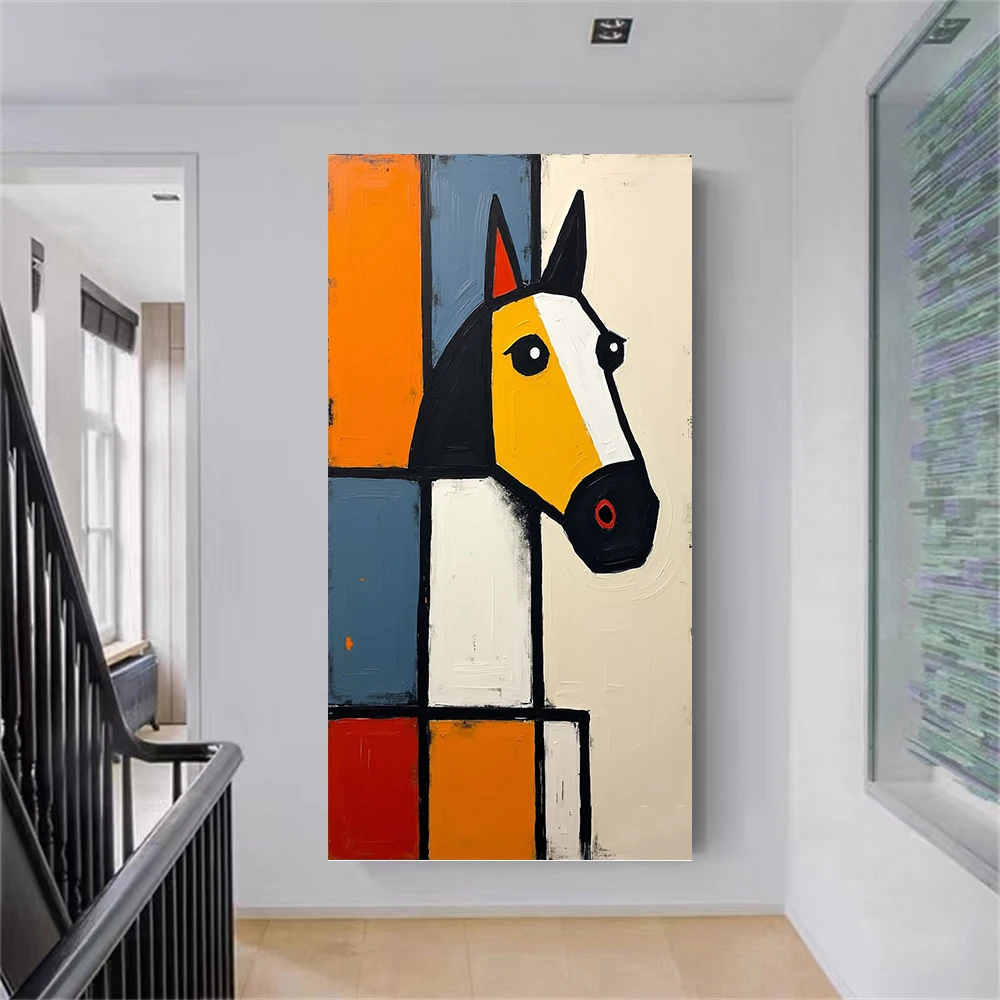 

Color Block Splicing, Geometric Horse Hand-Painted Oil Painting, Modern Art Restaurant Decoration Painting, Canvas Wall Art