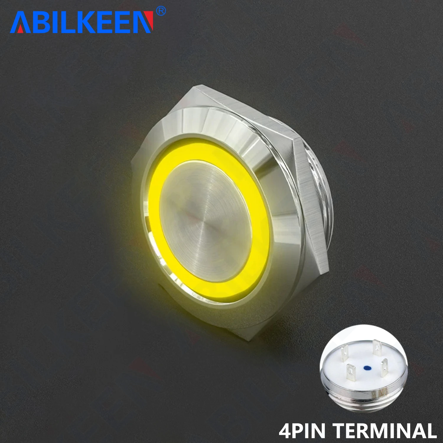 ABILKEEN 22MM Mini Ultra-Thin Push Button Switch 1NO Momentary Metal Push Button Switch with LED Ring Light DC 3-6V 12-24V
