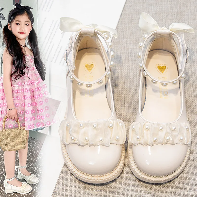 2026 Summer New Kids Shoes Girls Dance Shoes Pearl Butterfly Princess Shoes Children Soft Sole Flat Party Dress Breathable Shoes