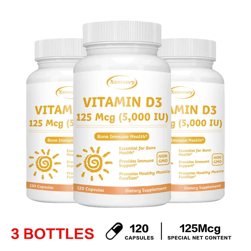 Vitamin D3 5000IU Capsules - Helps Support Muscle and Nerve Health, Bone Health, Immunity and Sleep Quality, Anti-inflammatory