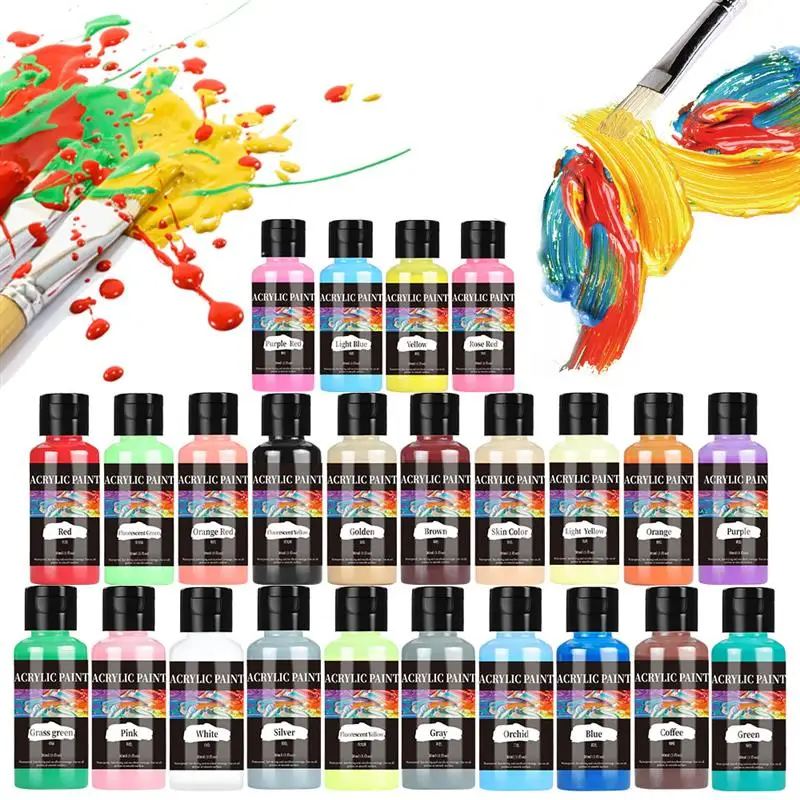 Pintura acrílica de 24 colores, pintura acrílica embotellada para tela, ropa, pintura rica para cuero, pigmento DIY