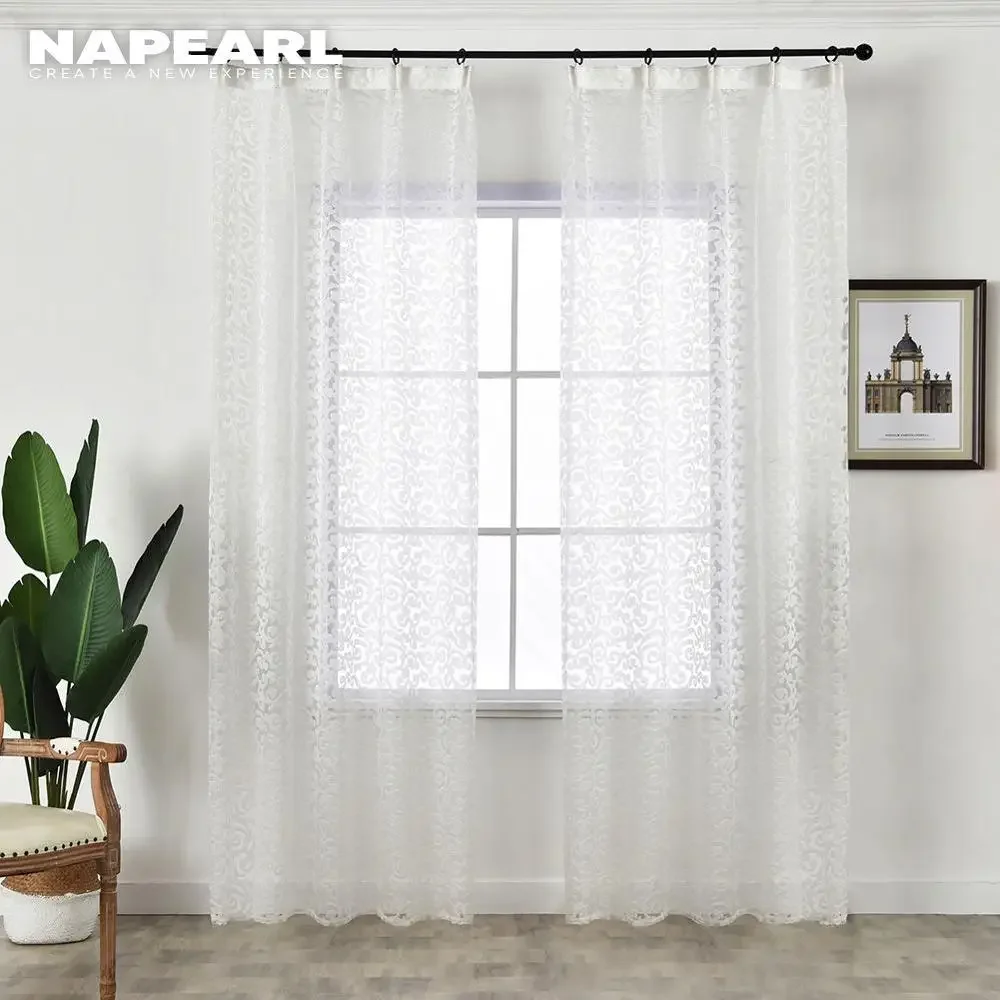 NAPEARL 1 Piece Modern Jacquard Design Sheer Curtains European Style Window Treatment Tulle Fabrics Organza Panel Decor