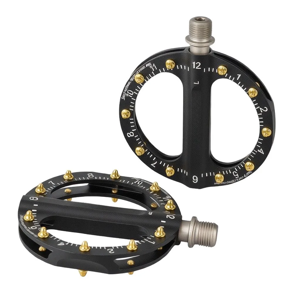Black Aluminum Alloy Round Clock Style Folding Bike Pedals With Triple Bearing System Wide Footrest For Mountain Road Cycling