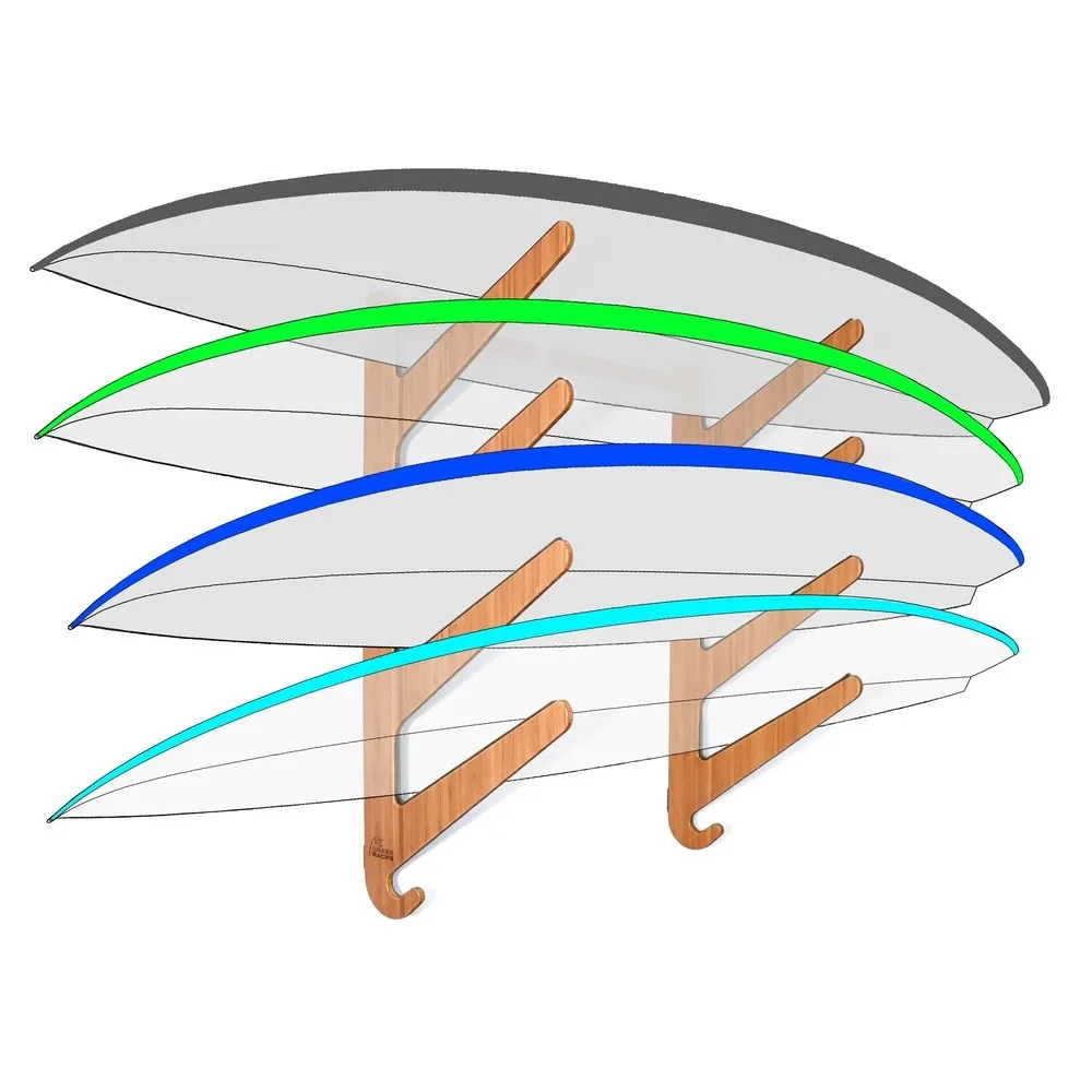 Bamboo Surfboard Rack for 4 Boards Horizontal Surf Wall Rack or Snowboard Mount Kaua'i Quad (4 Boards Bamboo)