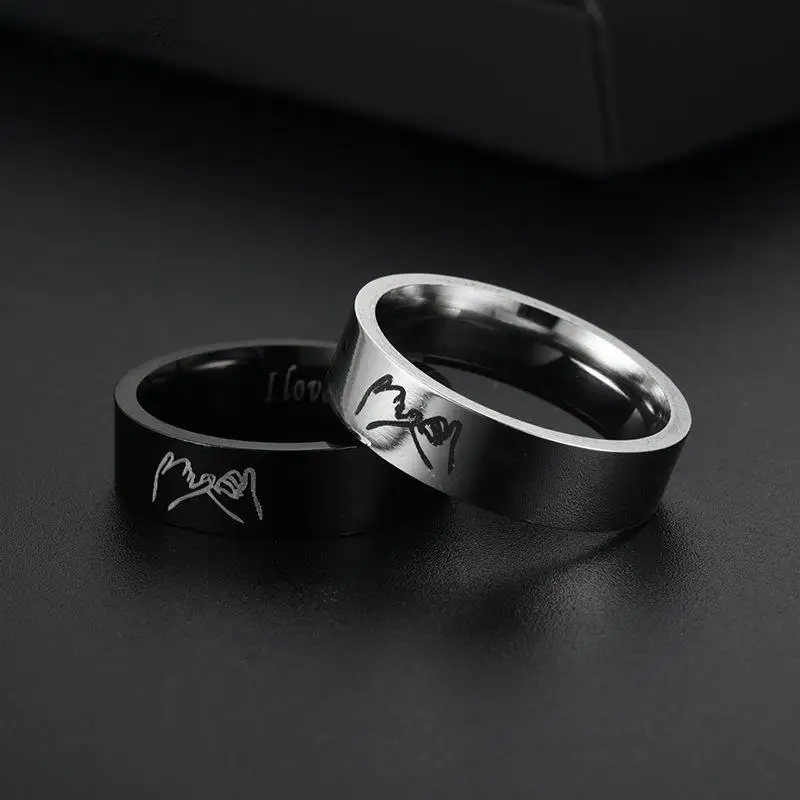 Cartoon Print Titanium Steel Couple Ring For Men Women Lovers All Size Promise Ring Engagement Dating Fashion Jewelry Wholesale