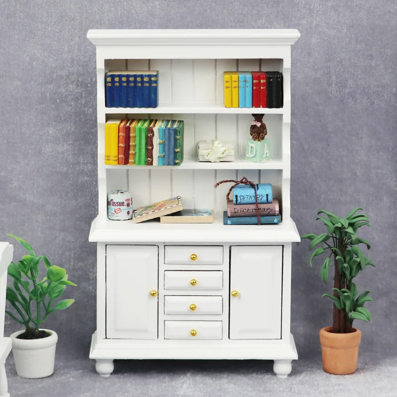 أثاث مصغر لبيت الدمى بمقياس 1:12 - خزانة قائمة بباب مزدوج من 3 طبقات، رف عرض قابل للفصل لتزيين بيت الدمى