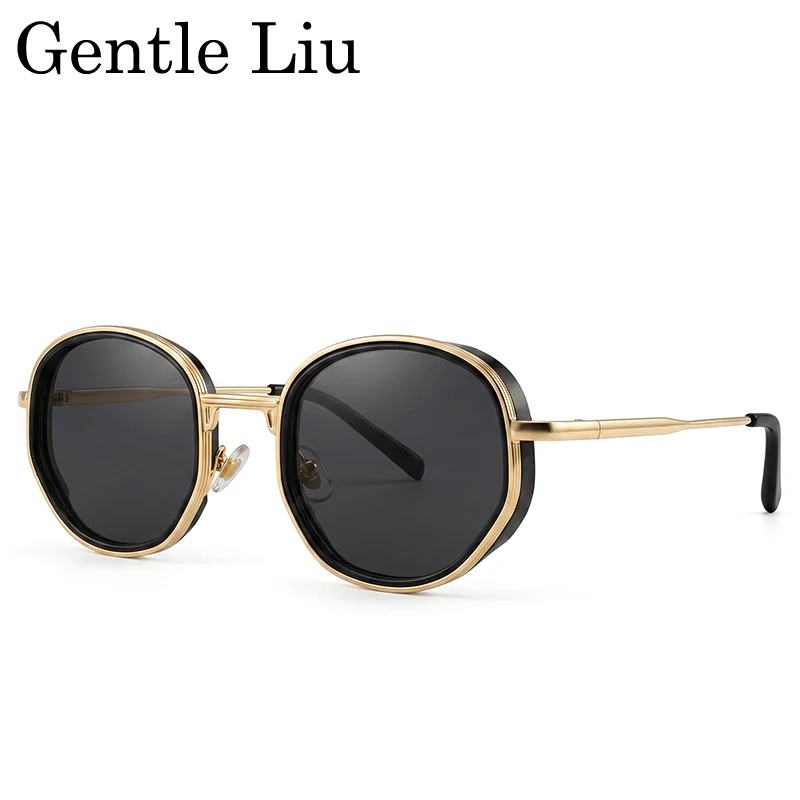 

Steampunk Round Sunglasses Men 2026 Luxury Designer Vintage Geometric Square Metal Frame Sun Glasses Retro Gold Eyewear Shades