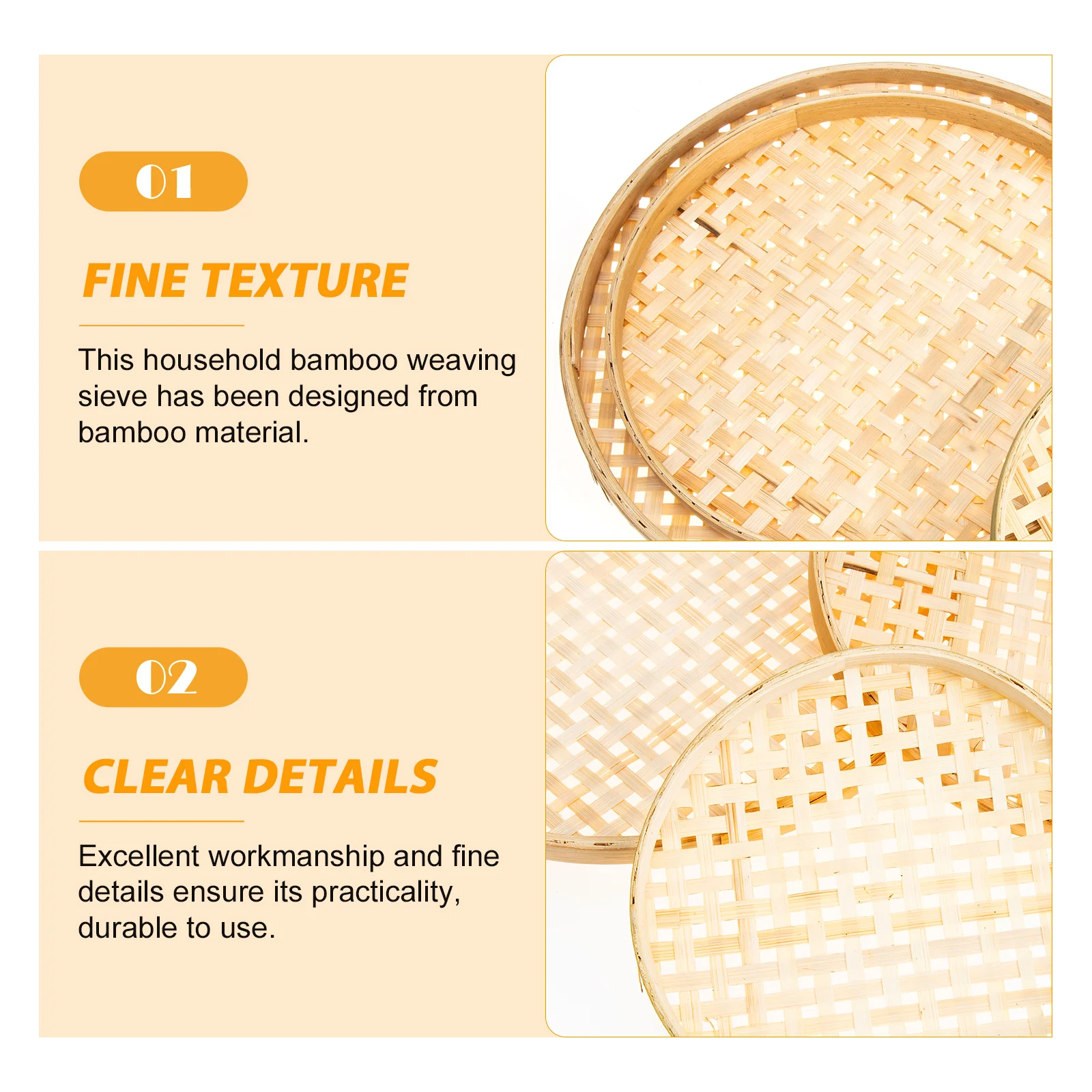 

3pcs Multi-Function Bamboo Baskets Kitchen Bread Storage Organizers Strong Hand-Woven Household Mesh Strainers For Eggs