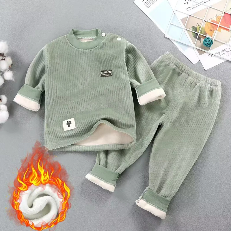 Clothing set  boys girls autumn winter plush insulation casual home clothing pullover top pants 2023 fashion new child clothing