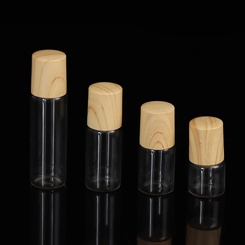 1/2/3/5Ml Cosmetische Container Roll Op Glazen Flessen Voor Etherische Olie Lege Parfumfles Hervulbare Container Met Bamboe Deksel