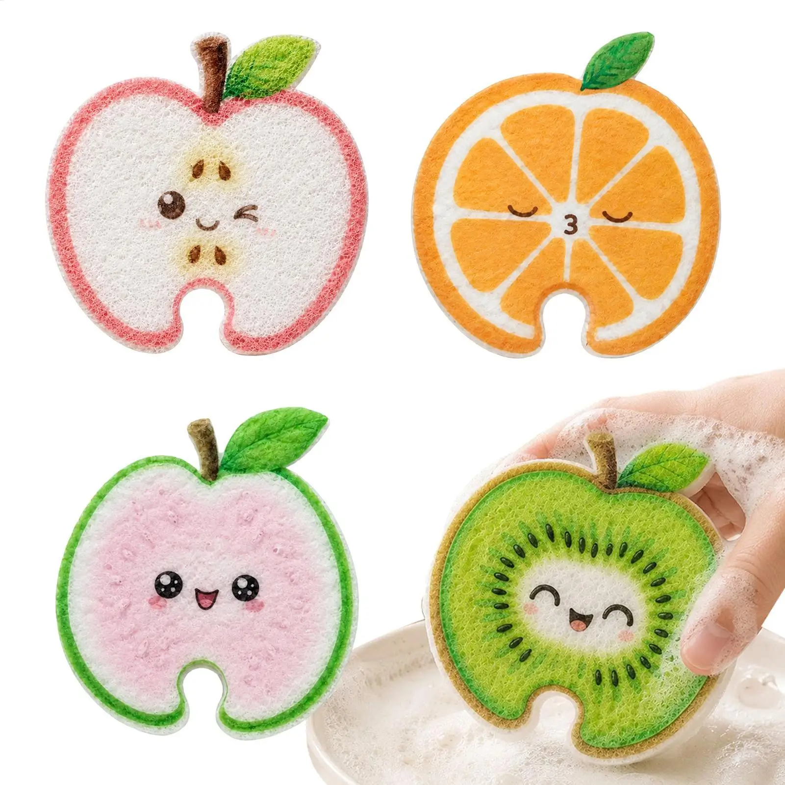 Compressed Wood Pulp Cleaning Sponge Fruit Shaped Absorbent Scrubber Non-Scratch Cleaner For Kitchen Home RV Daily Cleaning