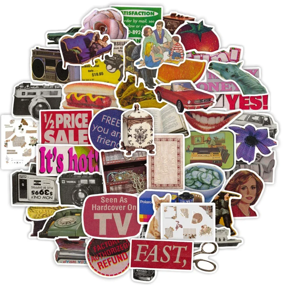 50pcs Vintage Graffiti Stickers DIY Hand Account Old Retro Cartoon Decals Toy Phone Luggage Bicycle Laptop Car PVC Sticker