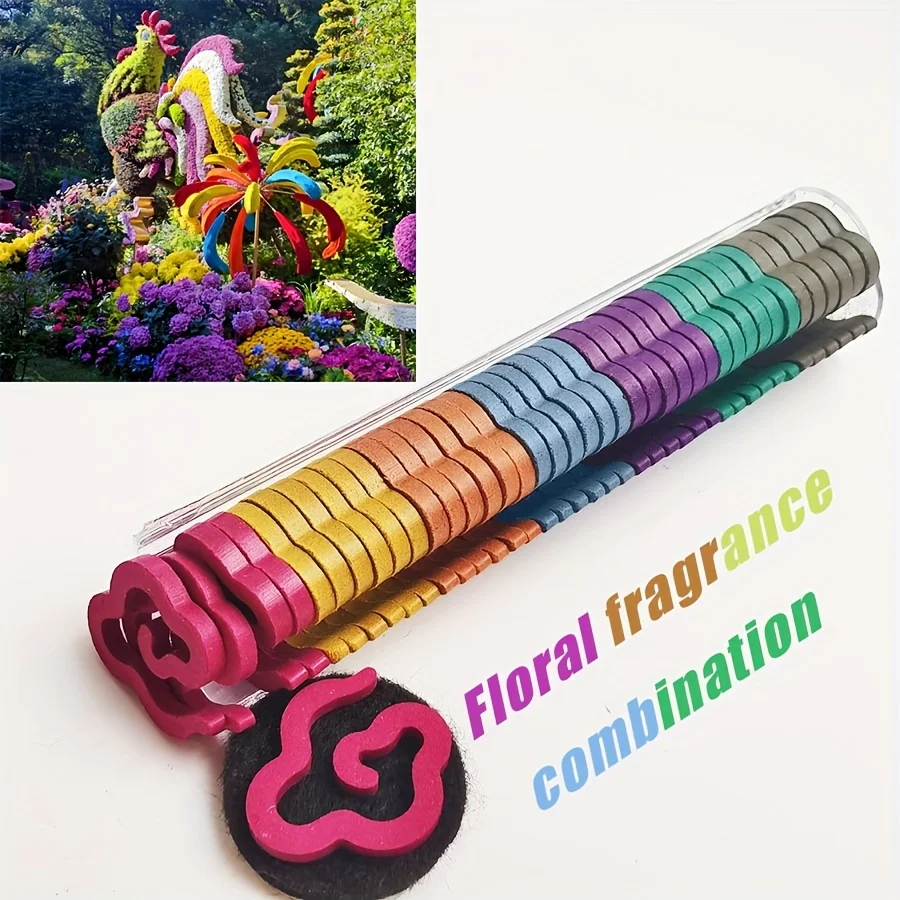42-Piece Set of Colorful Mini Incense Sticks in 7 Scents—Lavender, Lemongrass, Tulip, Cherry Blossom, Jasmine, Apple-Cinnamon, and Rose for Long-Lasting Indoor Fragrance | Each Tablet Burns for about 30 Minutes.